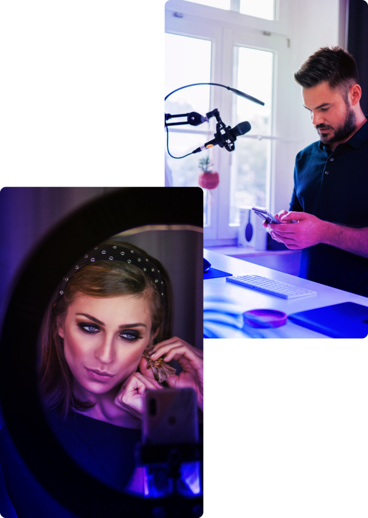 Deux influenceurs montrant la différence entre les vidéos courtes et longues