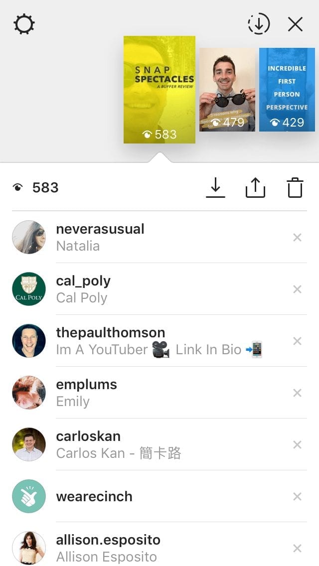 Métriques de l'histoire Instagram