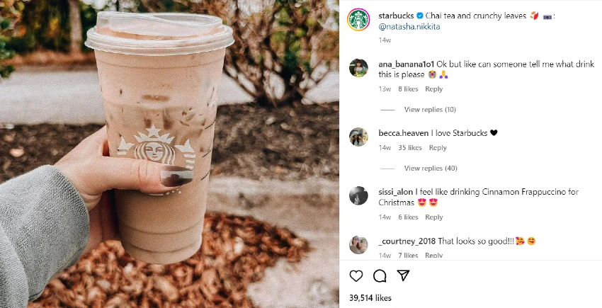 Starbucks partage l'influenceur IG Post pour la campagne marketing de l'UGC