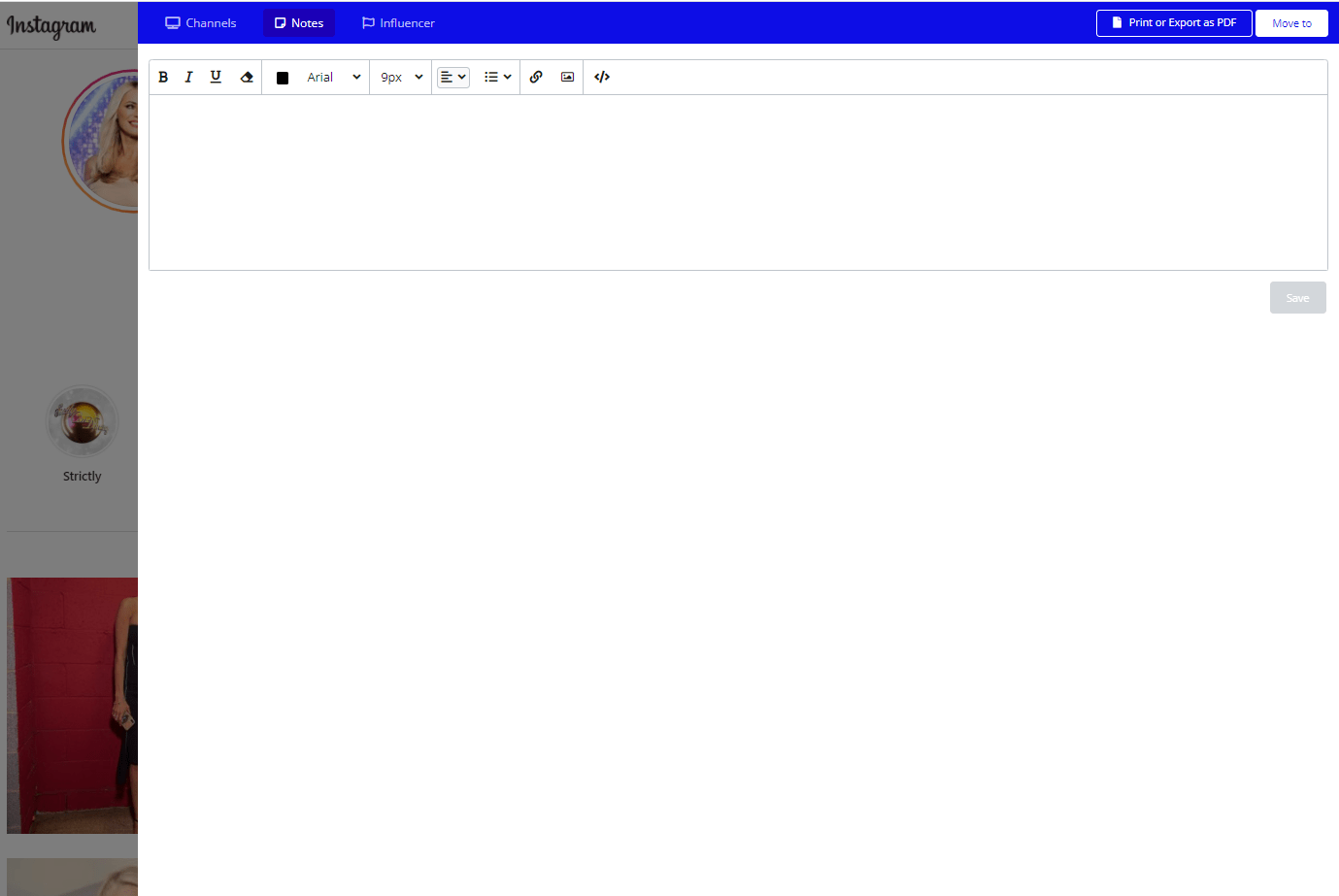Plugin Upfluence Chrome: analyse pour tout influenceur! Extension de chrome Tess Daly_upfense, ajoutant des notes