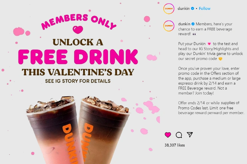 Dunkin Donuts Promo GRATUIT DOORS pour la Saint-Valentin | Idées de contenu Instagram