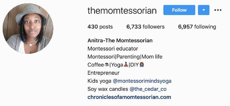Anra Jackson | Momtessorian | Paternité et vie mère | Biographie Instagram