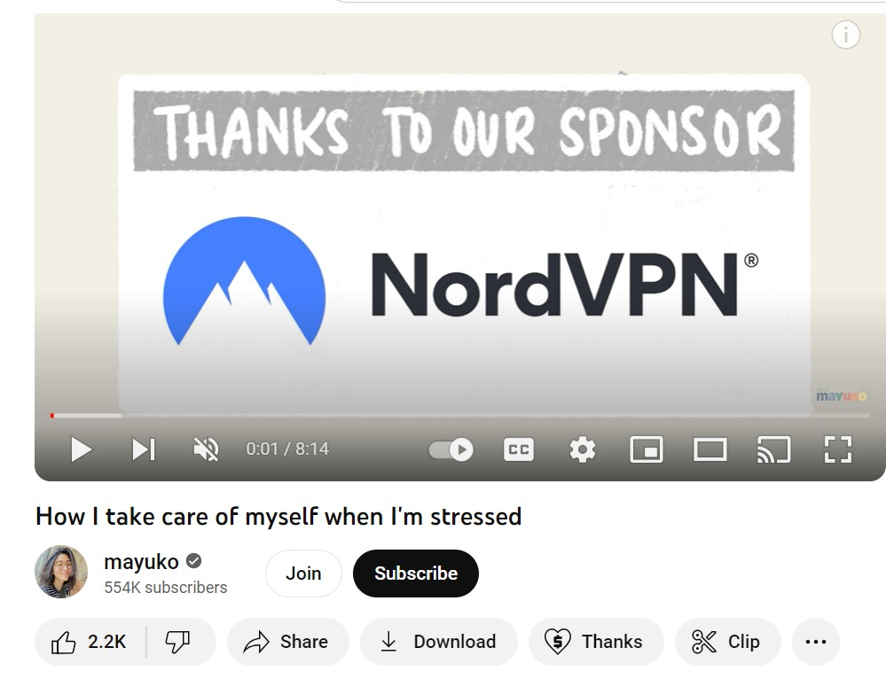 Capture d'écran vidéo Mayuko Promouvant Nordvpn