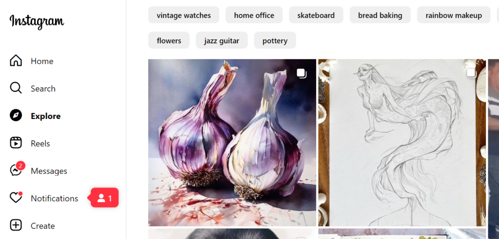 Capture d'écran du contenu tendance sur la page Instagram Explorer.