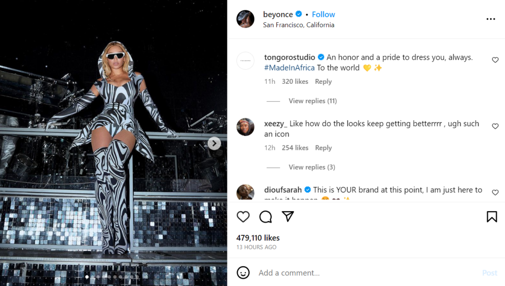 Capture d'écran de Beyonce sur votre tenue faite en Afrique. 