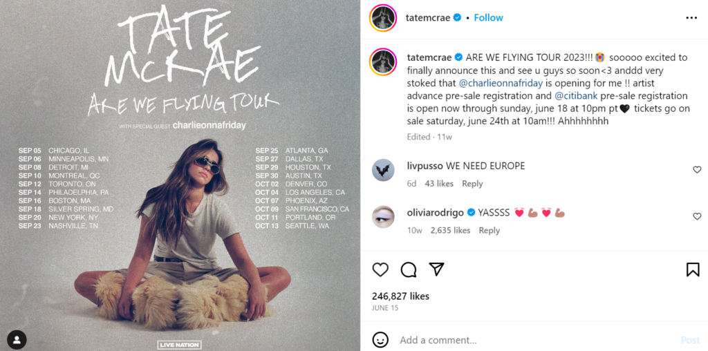 Tate McRae Posting Screen Capture partage -a, nous volons.