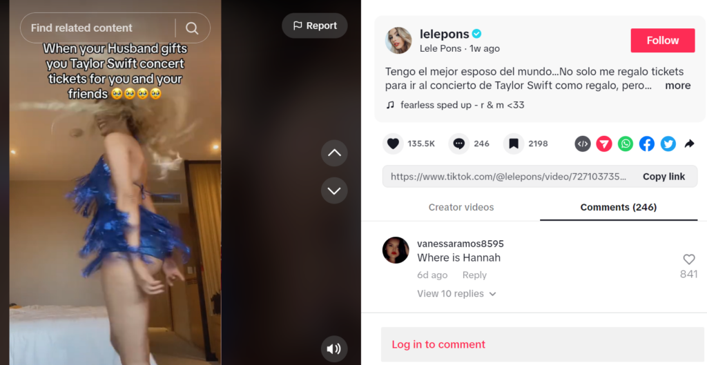 Capture d'écran Lele Pons se préparant pour l'émission de Taylor Swift. 