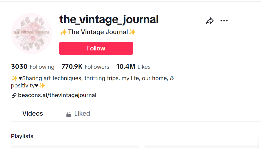 Capture d'écran de la page de profil @the_vintage_journal tiktok