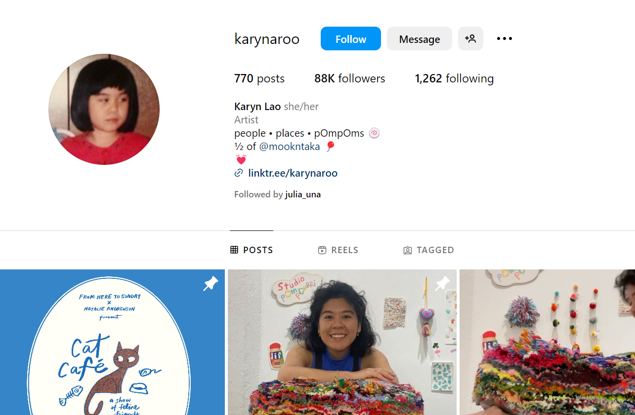 Capture d'écran de la page de profil Instagram @karynaro