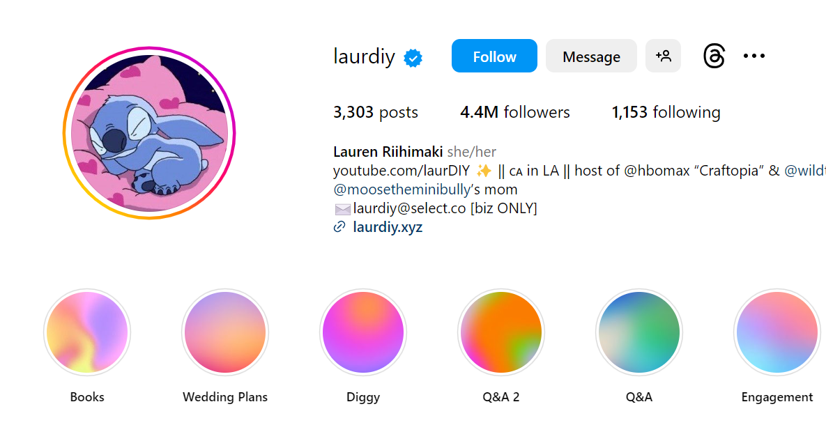 Capture d'écran de la page de profil @laurdiy Instagram
