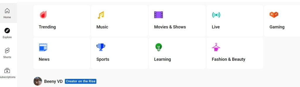 Guide YouTube Explore