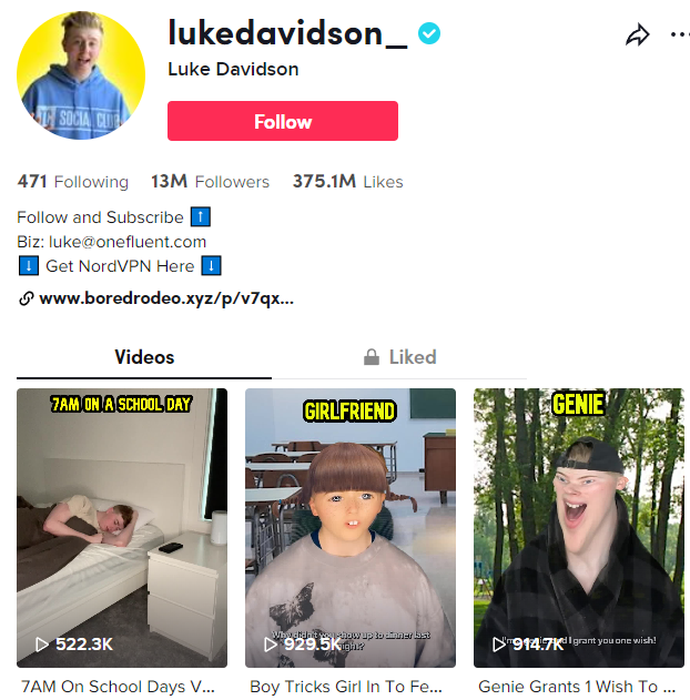 Luke Davidson Tiktok & YouTube Comédien