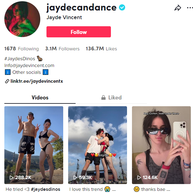 Influenceur de Jayde Vincent Top Tiktok