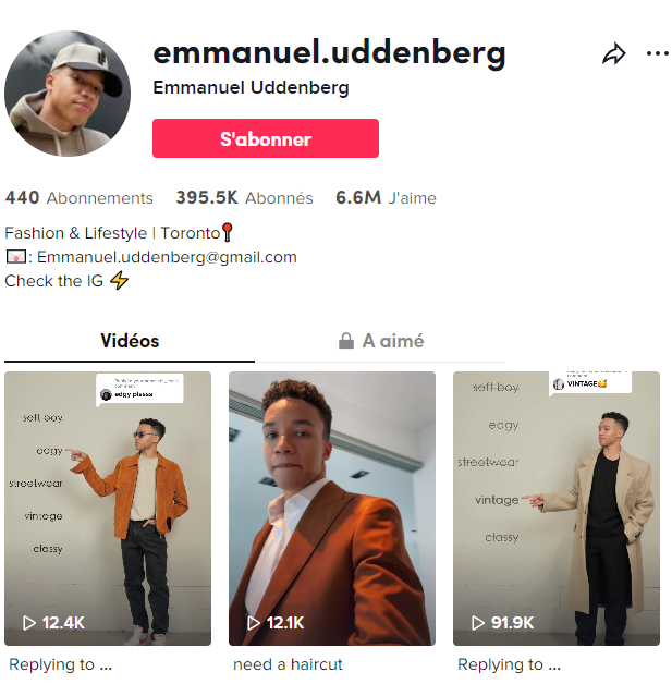 Influenceur Tik-Tok de la mode et de la vie Emanuel