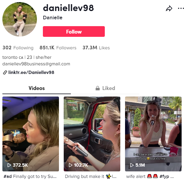 Influenceur canadien tiktok, basé à Danielle Toronto