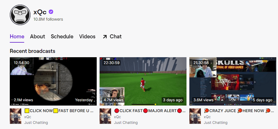 Twitch du compte XQC