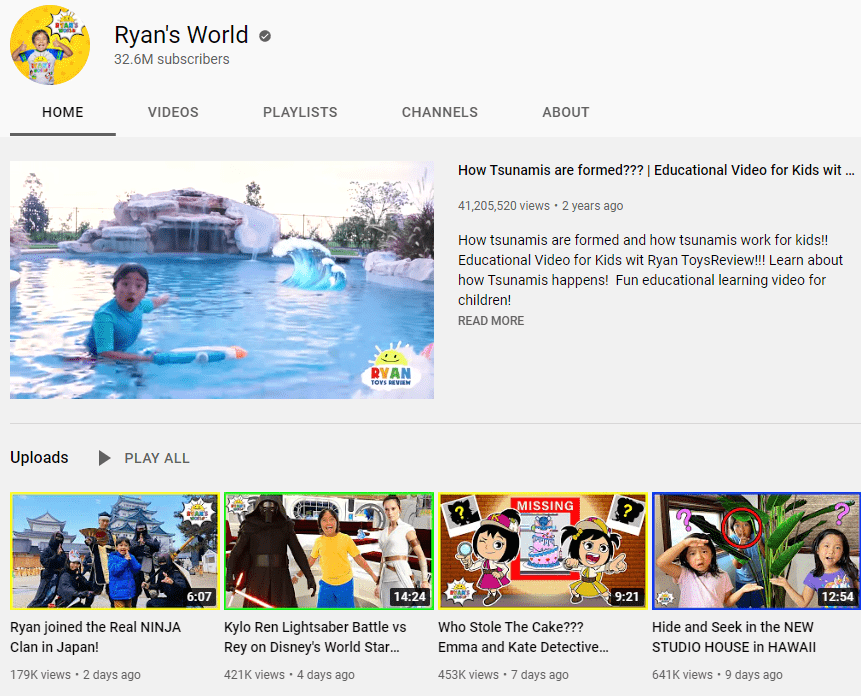 Influenceur de l'enfant mondial de Ryan