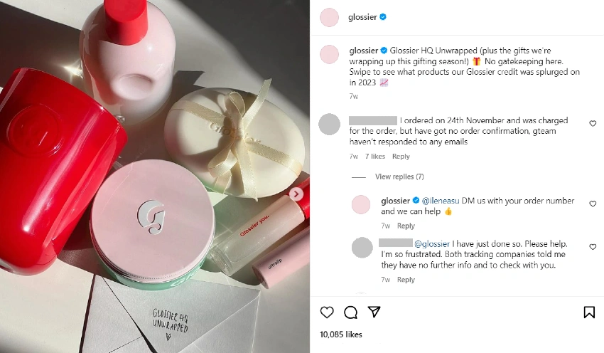 GLOSSIER IG - Commentaires des clients malheureux | Gestion des risques des médias sociaux