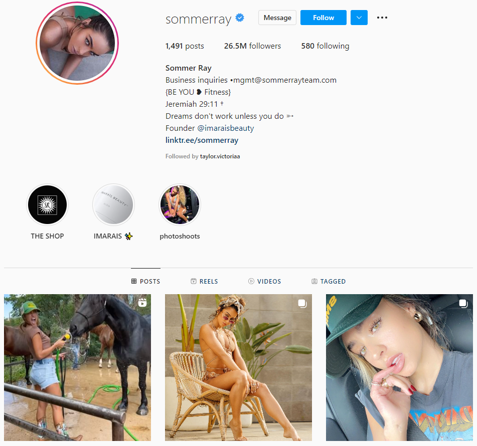Top Instagram Influenceur 2023 Sommer Ray