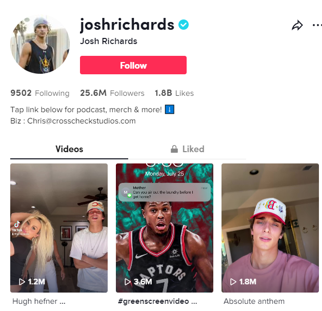 Influenceur de Josh Richards Tiktok