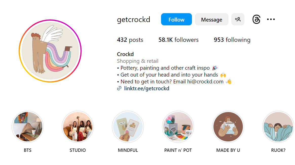 Capture d'écran de la page de profil Instagram @getcrock