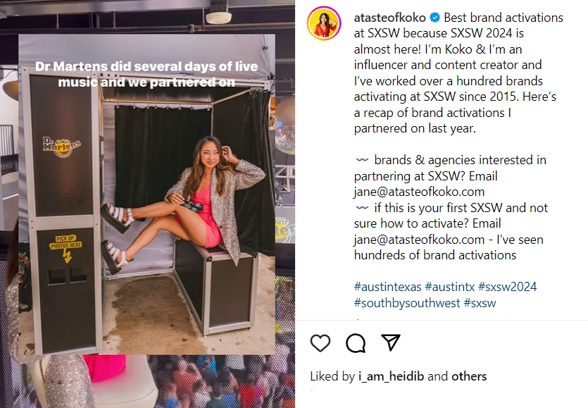 Dr Martens Brand collabore avec AtateOfkoko no sxsw | Poste d'extension Instagram | Marketing des influenceurs