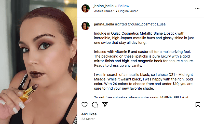 17 maquilleurs très attrayants + influenceurs Janice Bosque fait la promotion et démontre le rouge à lèvres OLAC Cosmetics