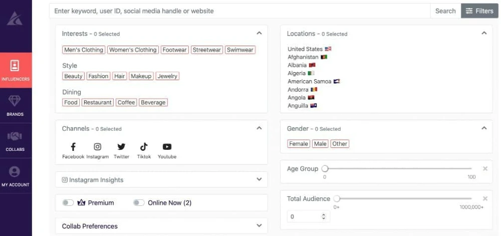 Recherchez des options de filtre dans Afluencer pour trouver des influenceurs | Pourquoi la commercialisation des échecs échoue