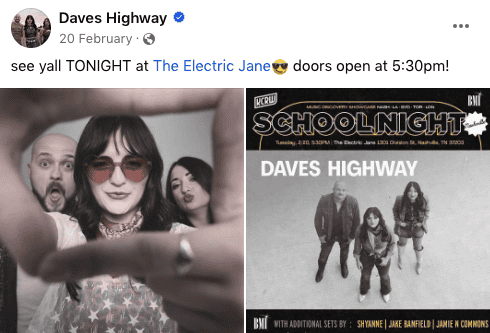 Highway Daves faisant la promotion du spectacle en direct à Electric Jane | Influenceurs de divertissement