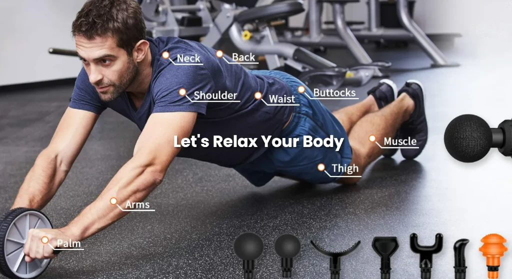 Fivali fitness - homme exerçant avec un pistolet de massage en tissu rouleau