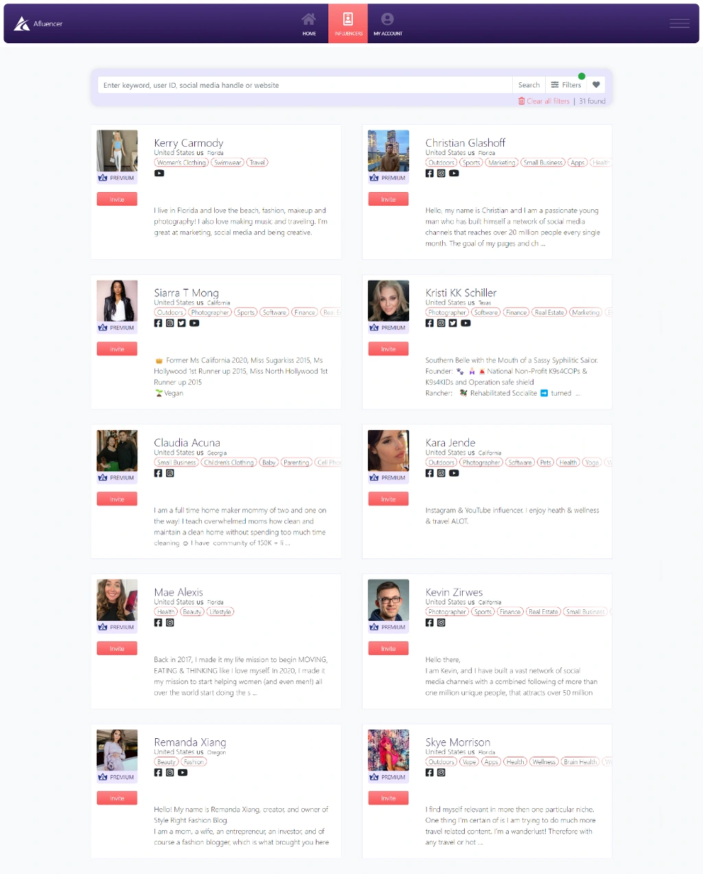 Recherche d'influenceurs utilisant l'application de richesse
